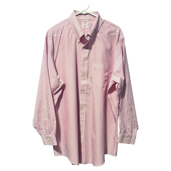 Brooks Brothers Regent Mens‎ Red White Striped Dress Shirt Size 17.5 - 34 cotton - Picture 1 of 4